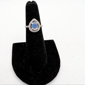 Rhinestone studded teardrop silver tone ring with LS stamp - size 5.5